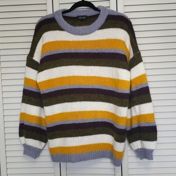 Topshop Multi Stripe Oversized Sweater, Wool Alpaca Blend, Size S - Picture 2 of 9